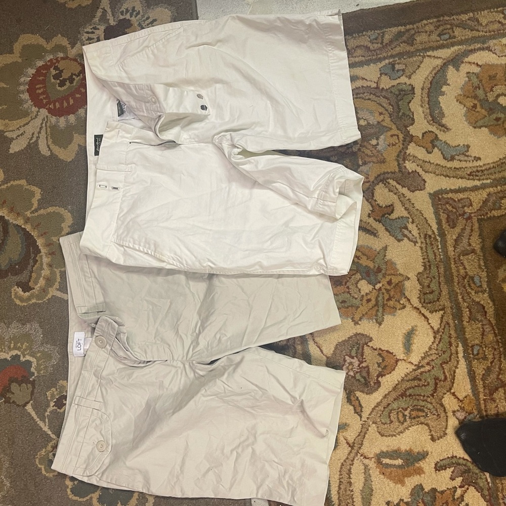 2 shorts tan and white